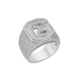 Sterling Silver Round Baguette Moissanite Cluster Initial G Letter Men Ring 10 4-5/8 Ctw