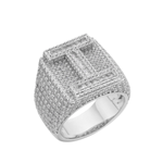 Sterling Silver Round Baguette Moissanite Cluster Initial I Letter Men Ring 10 5-1/10 Ctw