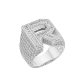 Sterling Silver Round Baguette Moissanite Cluster Initial R Letter Men Ring 10 5-1/5 Ctw