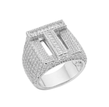 Sterling Silver Round Baguette Moissanite Cluster Initial T Letter Men Ring 10 4-7/8 Ctw