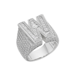 Sterling Silver Round Baguette Moissanite Cluster Initial W Letter Men Ring 10 5-3/4 Ctw