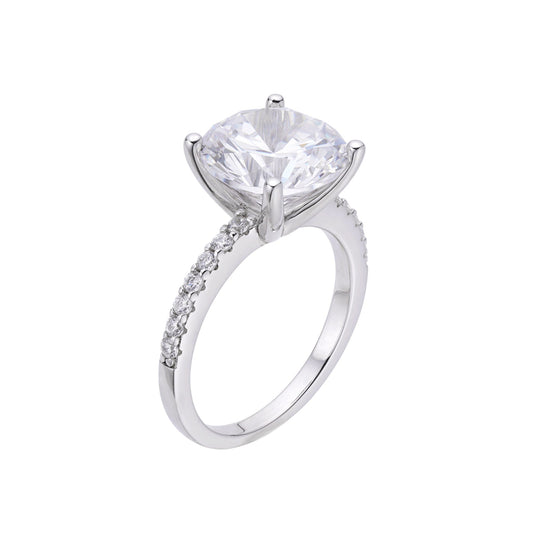 Sterling Silver Round Big Stone 4 Ctw and Small Stone 0.26 Ctw Moissanite 3 Row Designer Size 7 WoMen Ring
