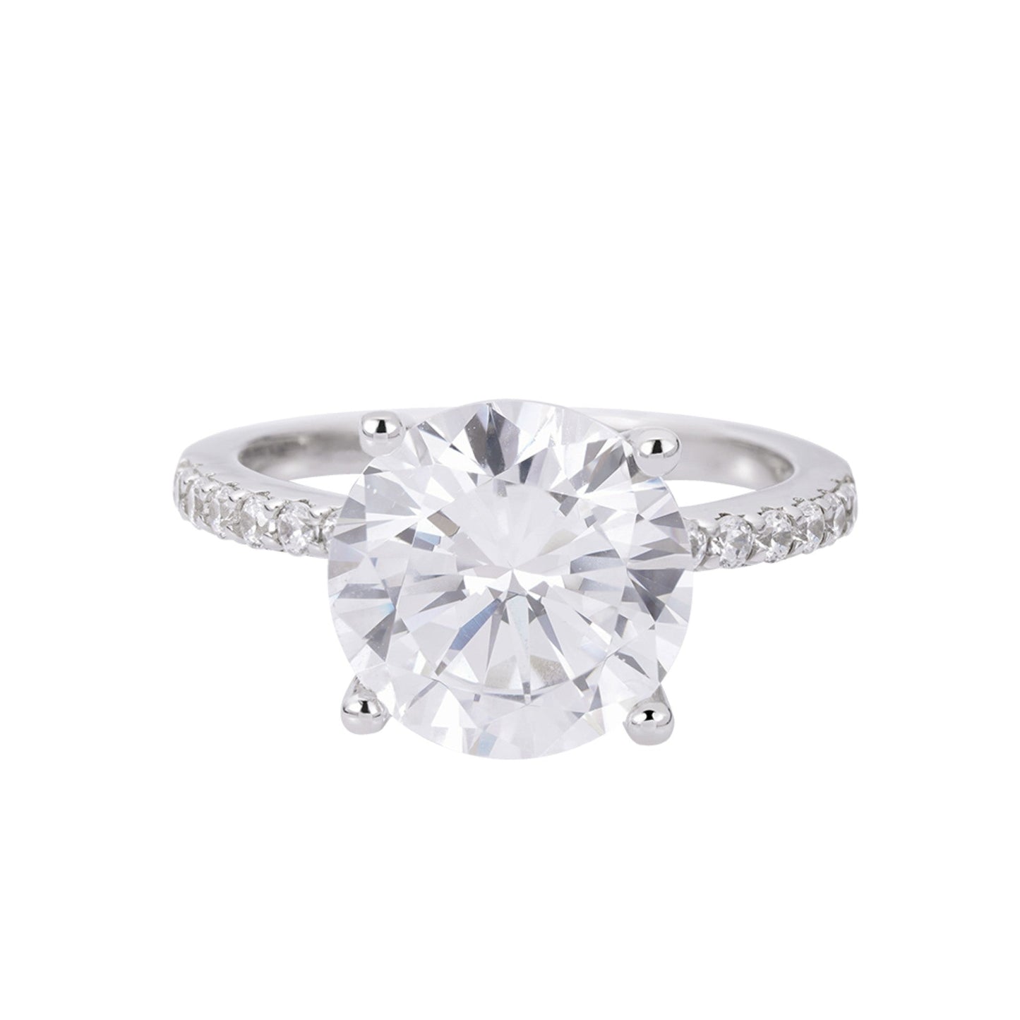 Sterling Silver Round Big Stone 4 Ctw and Small Stone 0.26 Ctw Moissanite 3 Row Designer Size 7 WoMen Ring