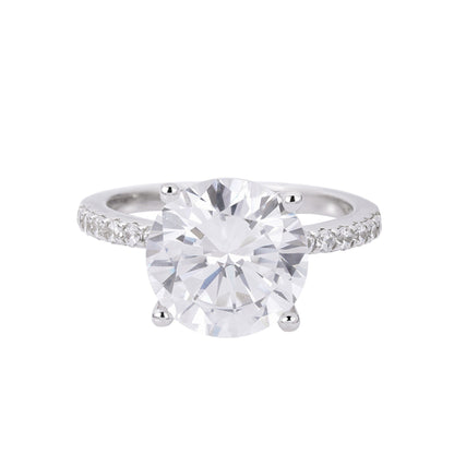 Sterling Silver Round Big Stone 4 Ctw and Small Stone 0.26 Ctw Moissanite 3 Row Designer Size 7 WoMen Ring