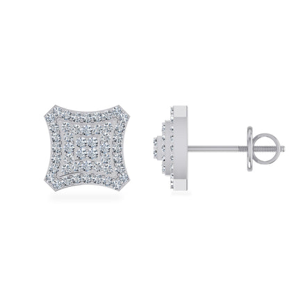 10K White Gold Round Diamond Square Shape Stud Earring 1/3 Ctw
