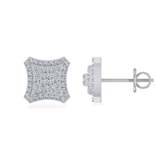 10K White Gold Round Diamond Square Shape Stud Earring 1/3 Ctw