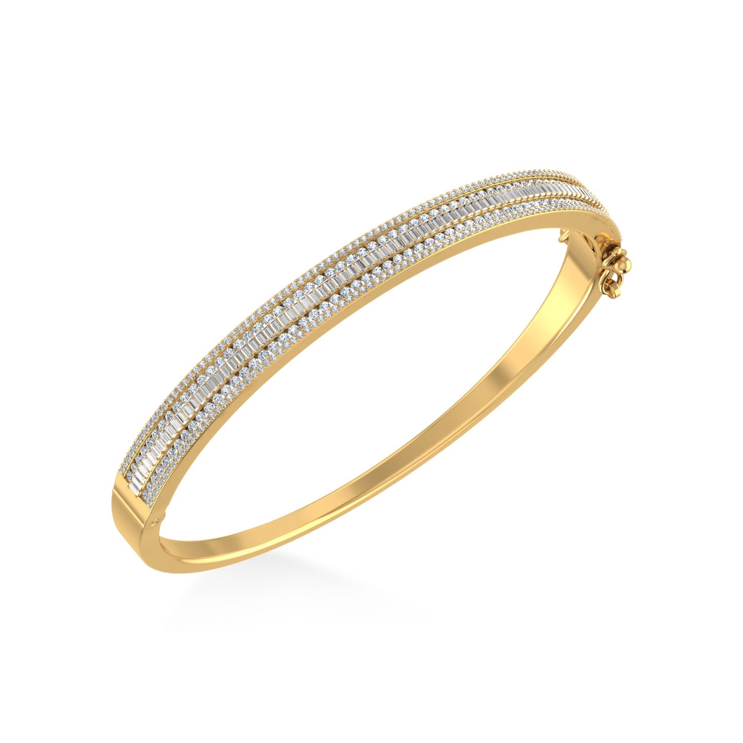 10K Yellow Gold Round Baguette Diamond Designer Bangle Bracelet 2 Ctw