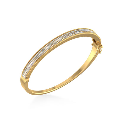 10K Yellow Gold Round Baguette Diamond Designer Bangle Bracelet 1-1/5 Ctw