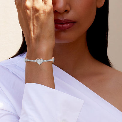 10K Rose White Two Tone Round Baguette Diamond Heart Designer 7 Inch Bracelet 1-3/8 Ctw