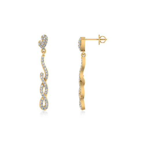 10K Yellow Gold Round Diamond Infinity Dangling Earrings 1/2 Ctw