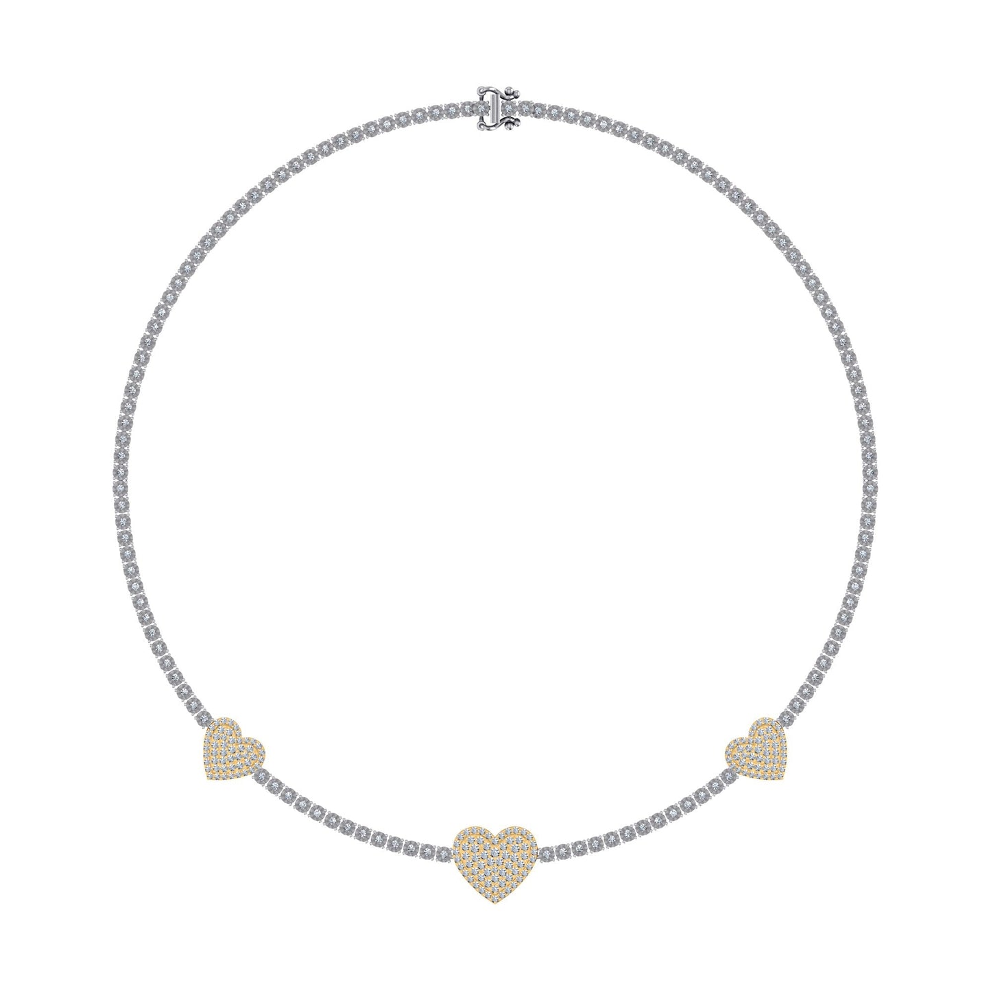 10K Yellow White two tone Gold Round Diamond Heart Designer 18 Inch Necklace 2-7/8 Ctw