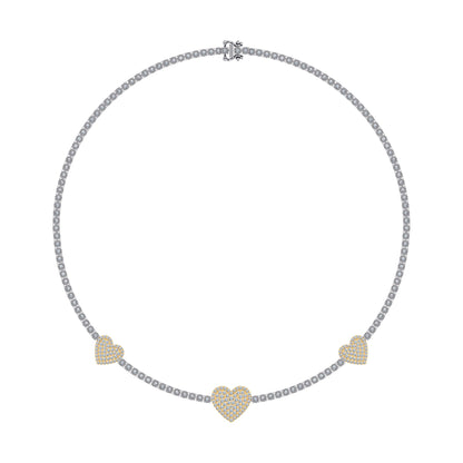 10K Yellow White two tone Gold Round Diamond Heart Designer 18 Inch Necklace 2-7/8 Ctw