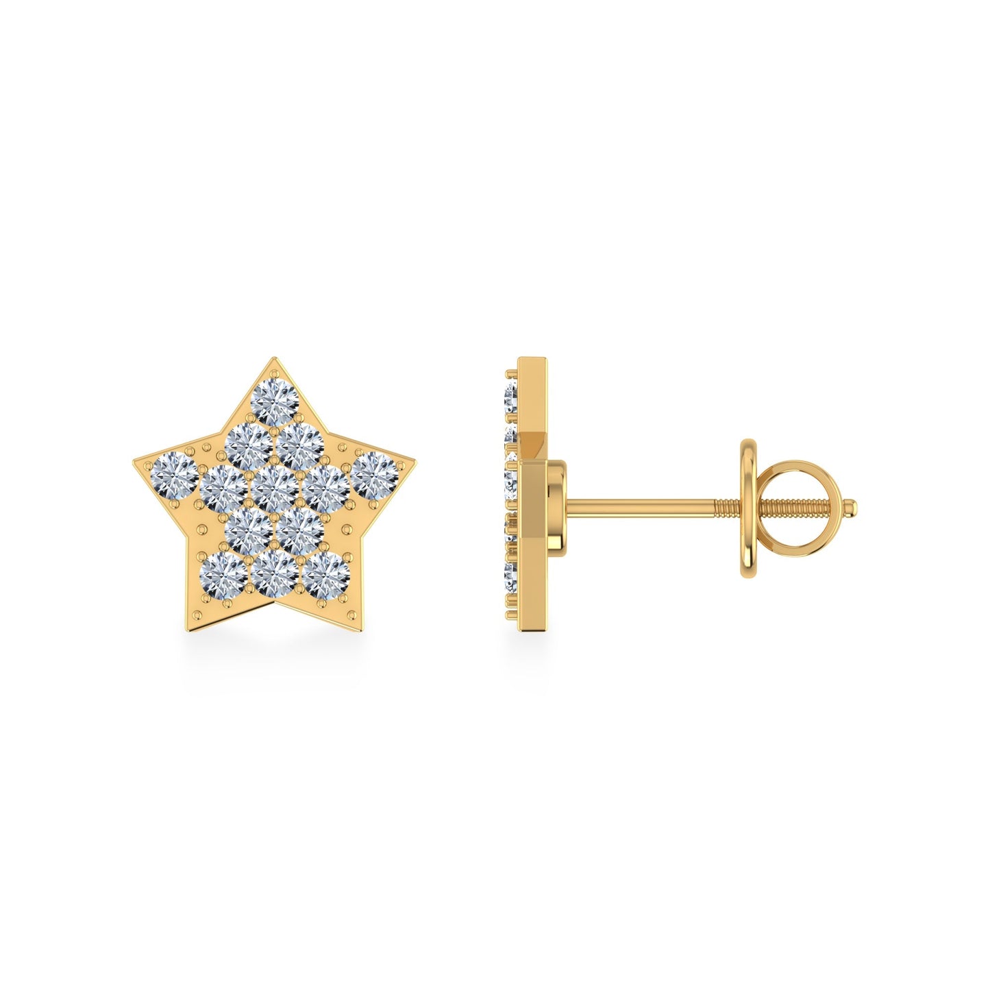 14K Yellow Gold Round Diamond Star Shape Stud Earrings 1/8 Ctw