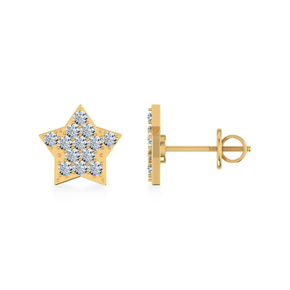 14K Yellow Gold Round Diamond Star Shape Stud Earrings 1/8 Ctw