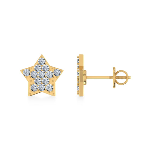 14K Yellow Gold Round Diamond Star Shape Stud Earrings 1/8 Ctw