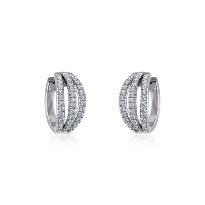 10K White Gold Womens Round Diamond Small Huggies Earrings 3/4 Ctw