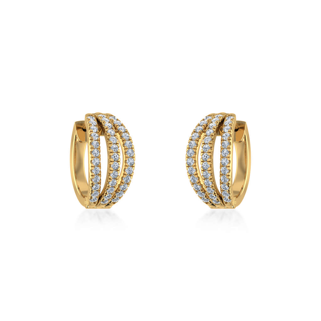 10K Yellow Gold Womens Round Diamond Small Huggies Earrings 3/4 Ctw