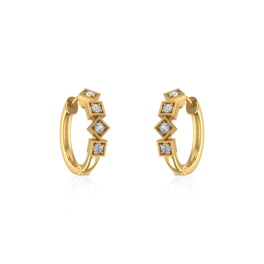 10K Yellow Gold Womens Round Diamond Small Huggies Earrings 1/5 Ctw