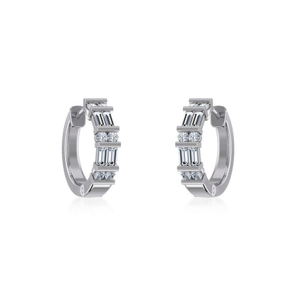 10K White Gold Womens Round Baguette Diamond Small Huggies Earrings 5/8 Ctw