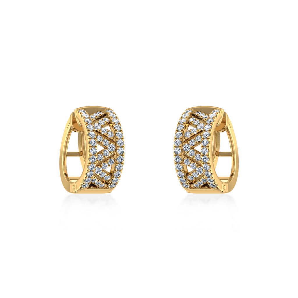 10K Yellow Gold Womens Round Diamond Small Huggies Earrings 7/8 Ctw