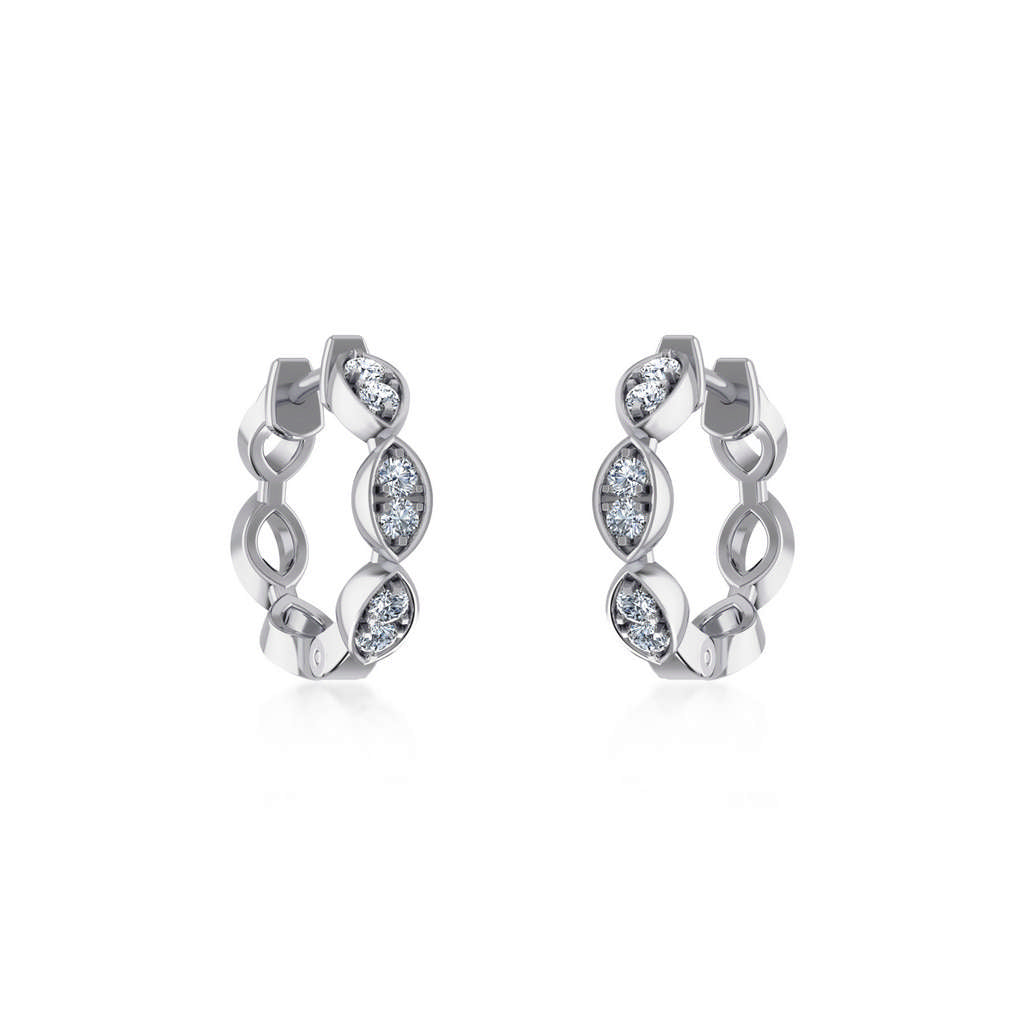 10K White Gold Womens Round Diamond Small Huggies Earrings 1/3 Ctw