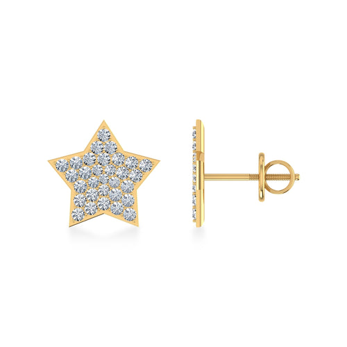 14K Yellow Gold Round Diamond Star Shape Stud Earrings 1/4 Ctw