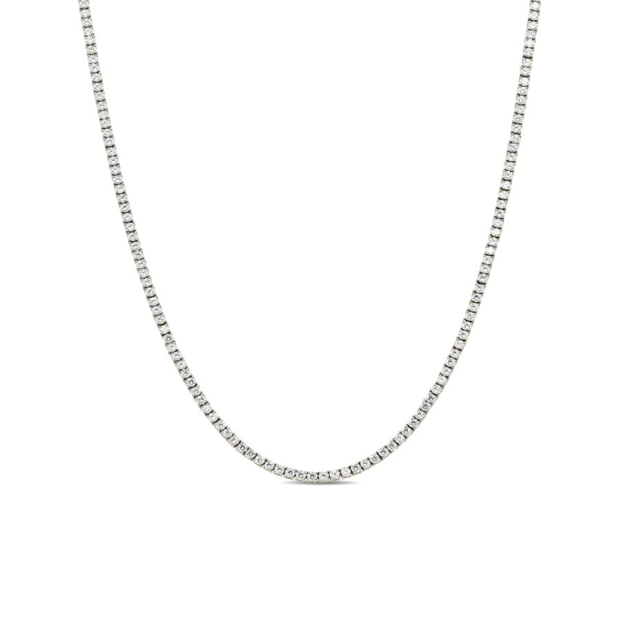 Sterling Silver 3mm Cubic Zirconia Tennis One Row Chain 4 Prong 22 Inch Necklace