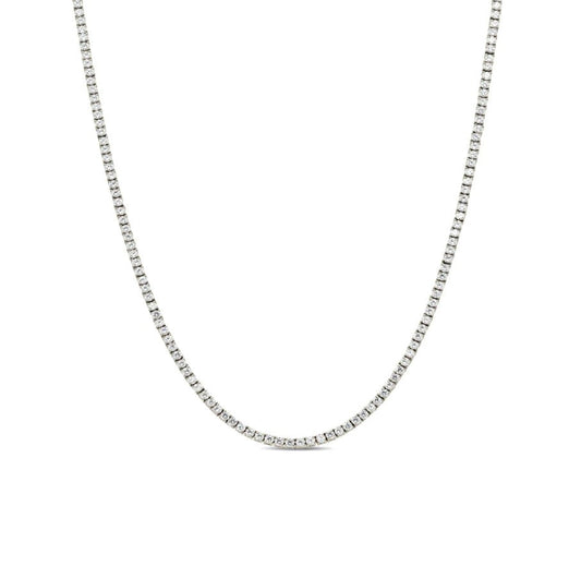 Sterling Silver 3mm Cubic Zirconia Tennis One Row Chain 4 Prong 22 Inch Necklace