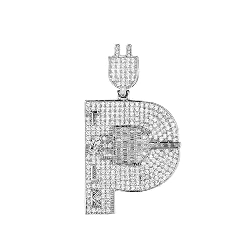 Sterling Silver Round Baguette Cubic Zirconia Plug Designer Pendant