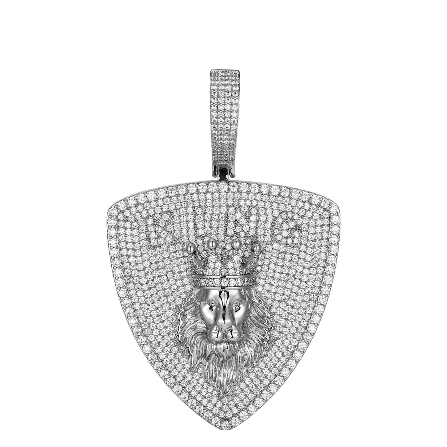 Sterling Silver Cubic Zirconia Lion Crown King Animal Pendant