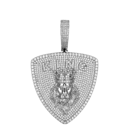 Sterling Silver Cubic Zirconia Lion Crown King Animal Pendant