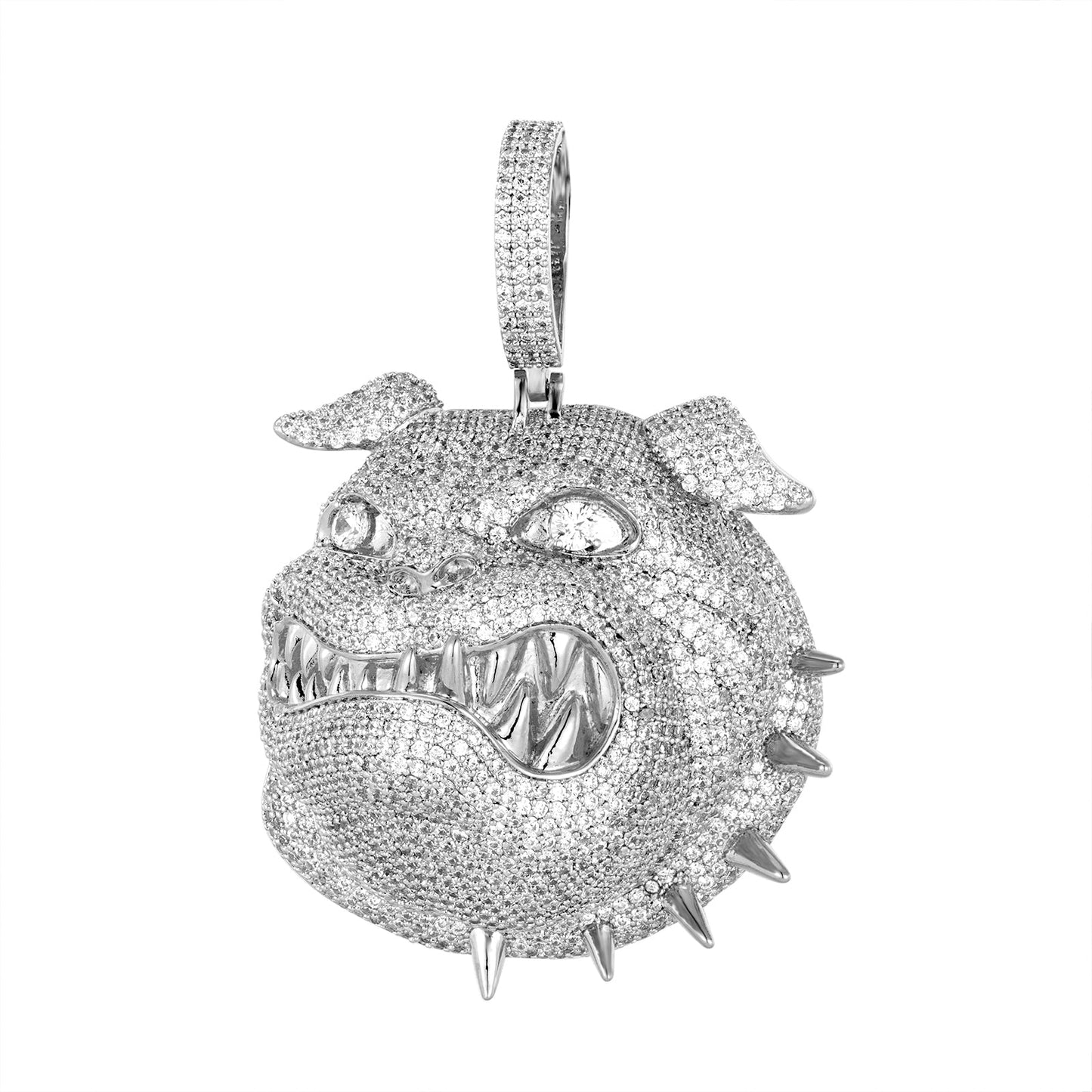 Sterling Silver Round Cubic Zirconia Cluster Bull Dog Animal Pendant
