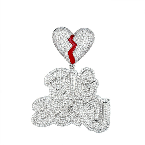 Sterling Silver Cubic Zirconia Broken Heart Word Designer Pendant