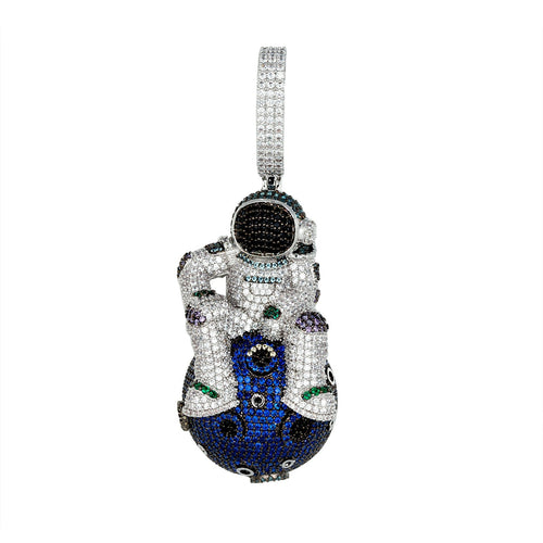 Sterling Silver Cubic Zirconia Astronaut Character Pendant