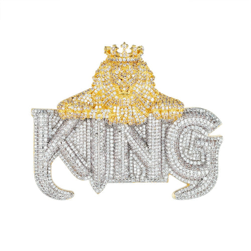 Sterling Silver Cubic Zirconia Crown Lion King Word Pendant