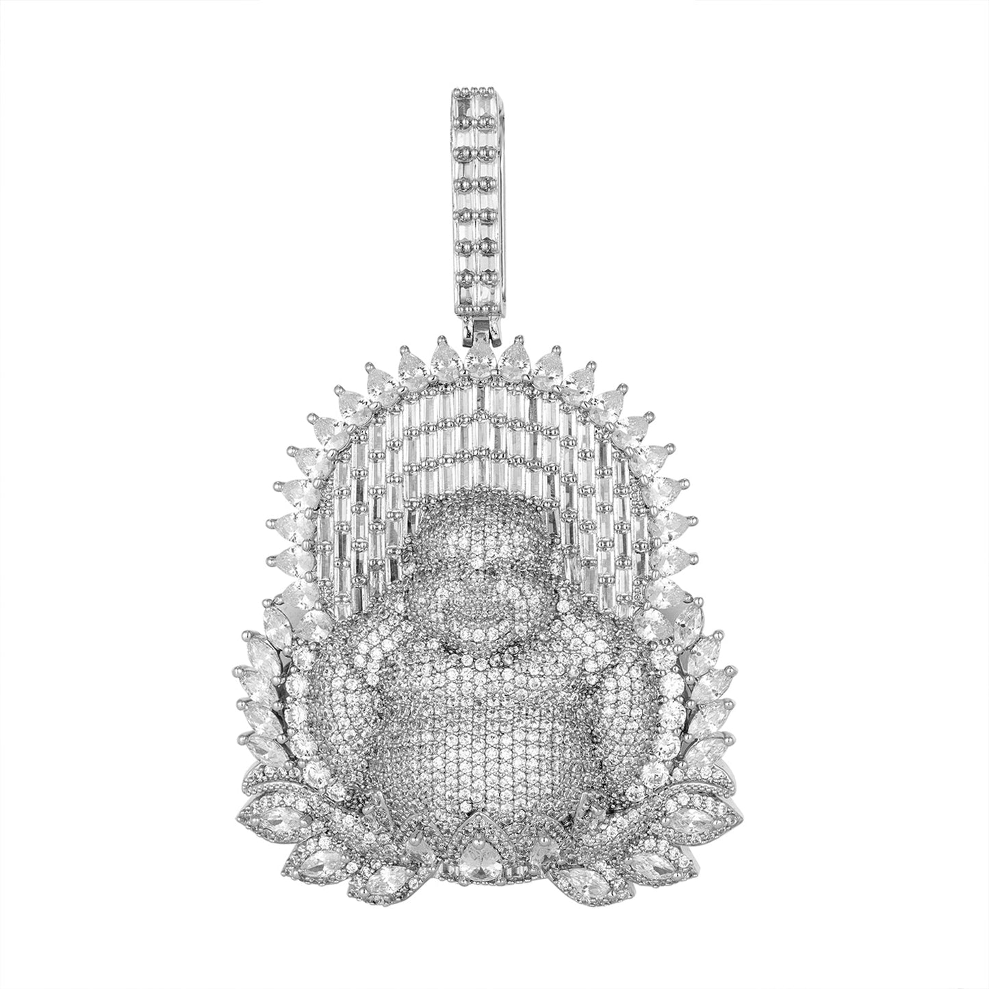 Sterling Silver Round Cubic Zirconia Buddha Designer Pendant