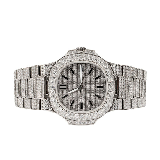 Moissanite Stainless Steel White Band Men Watch 18-1/3 Ctw