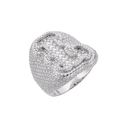 Sterling Silver Round Baugette Moissanite Albhabet L letter Initial Size 10 Men Ring 6-5/8 Ctw