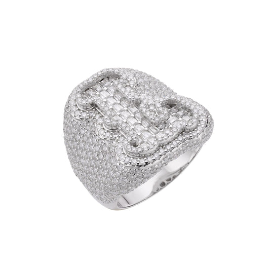 Sterling Silver Round Baugette Moissanite Albhabet L letter Initial Size 10 Men Ring 6-5/8 Ctw