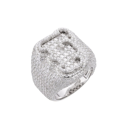 Sterling Silver Round Baugette Moissanite Albhabet F letter Initial Size 10 Men Ring 7-1/4 Ctw