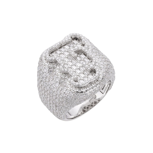 Sterling Silver Round Baugette Moissanite Albhabet F letter Initial Size 10 Men Ring 7-1/4 Ctw