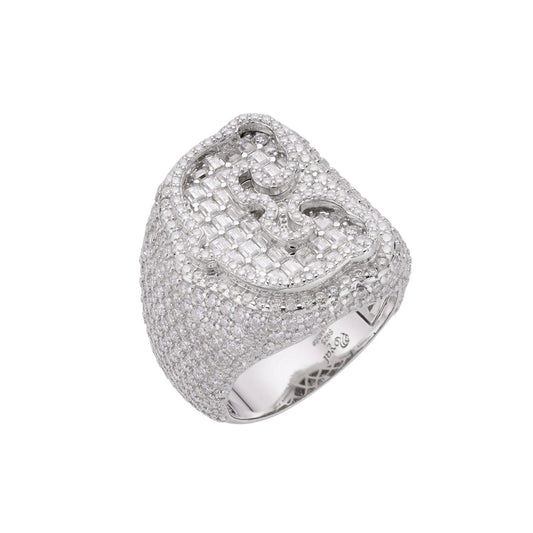 Sterling Silver Round Baugette Moissanite Albhabet C letter Initial Size 10 Men Ring 7-1/10 Ctw