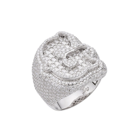 Sterling Silver Round Baugette Moissanite Albhabet G letter Initial Size 10 Men Ring 7-1/2 Ctw