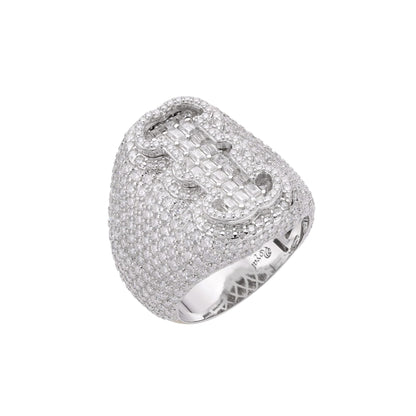 Sterling Silver Round Baugette Moissanite Albhabet I letter Initial Size 10 Men Ring 6-1/2 Ctw