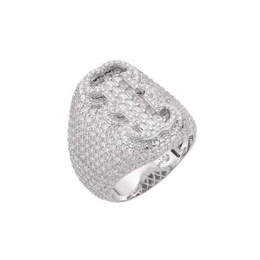 Sterling Silver Round Baugette Moissanite Albhabet I letter Initial Size 10 Men Ring 6-1/2 Ctw