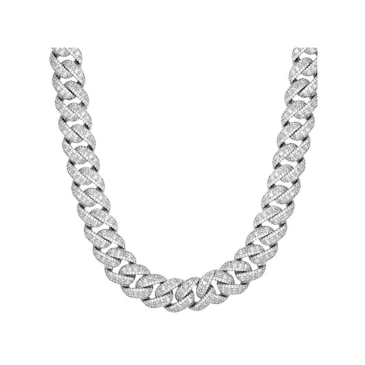 Sterling Silver 14mm Moissanite Emerald Miami Cuban Chain 20 Inch Necklace 1/3 Ctw