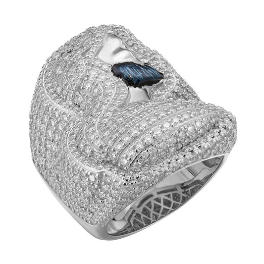 Sterling Silver Round Moissanite Jesus Religious Size 10 Men Ring 5-7/8 Ctw